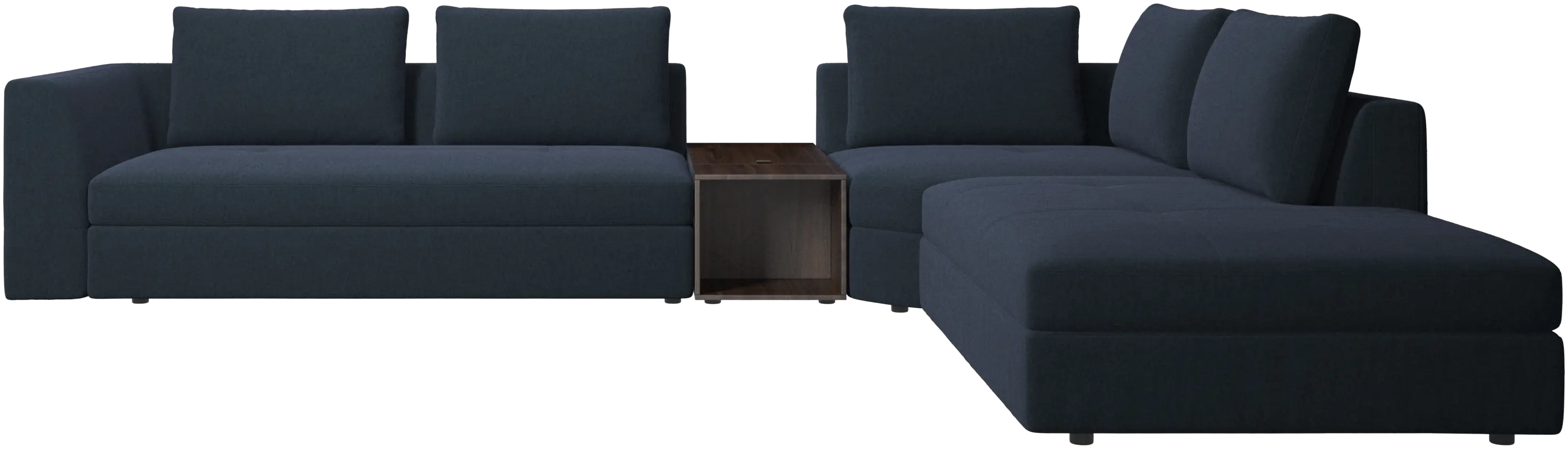 Bergamo ecksofa mit recamierel und hocker mit stauraum